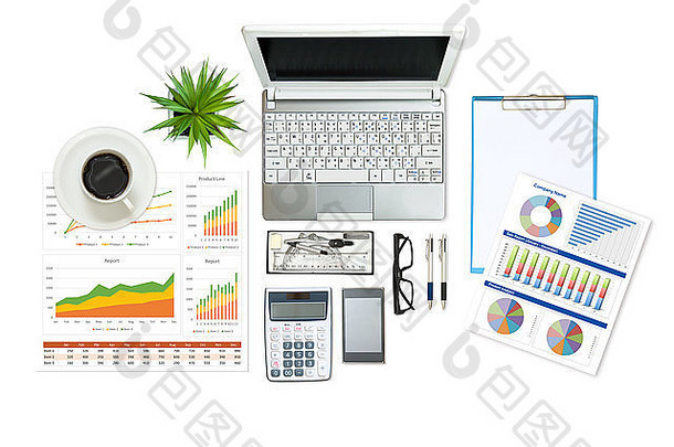 白色背景上的平面业务和财务报告图像