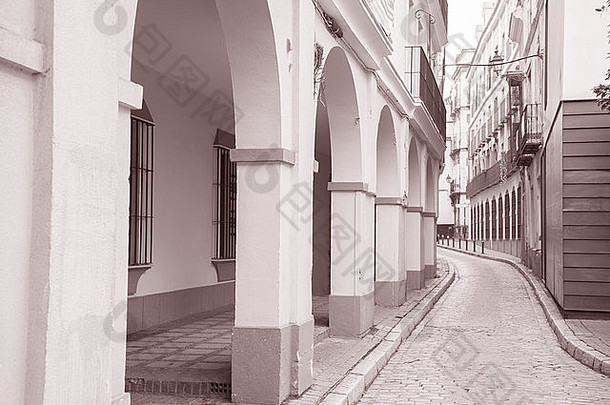 圣克鲁斯附近的街道；塞维利亚-塞维利亚；黑白深褐色的西班牙