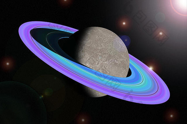 计算机土星在太空中的各种光线细节和恒星