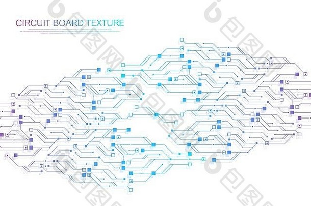 技术抽象电路板纹理背景。高科技未来派电路板横幅壁纸。数字数据。工程电子