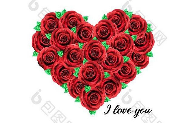 爱问候卡红色的玫瑰心手画可爱的现在女朋友妻子的男朋友心形状的周年纪念日卡爱婚礼