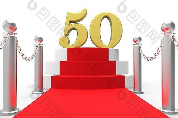 在红毯上展示50周年电影纪念日或纪念活动的金色50