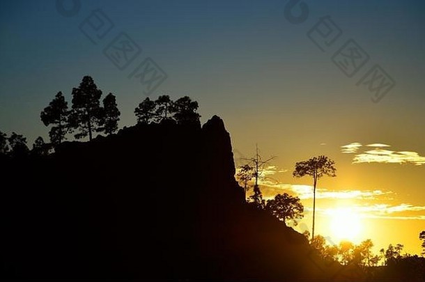美丽的日落自然公园pilancones大加那利岛金丝雀岛屿