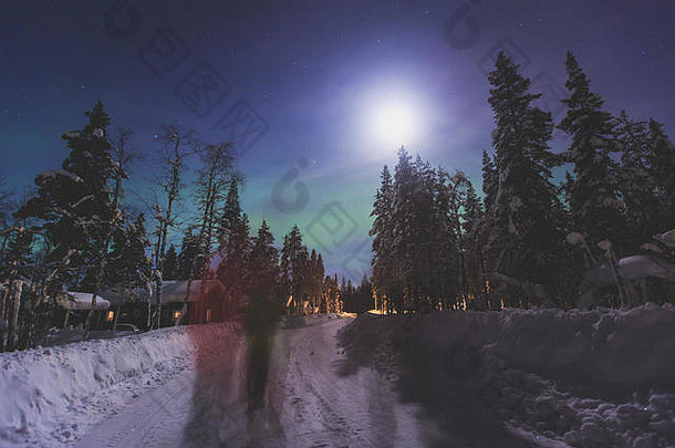 美丽的图片，巨大多彩的绿色充满活力的北极光，极光，也称为挪威夜空中的北极光