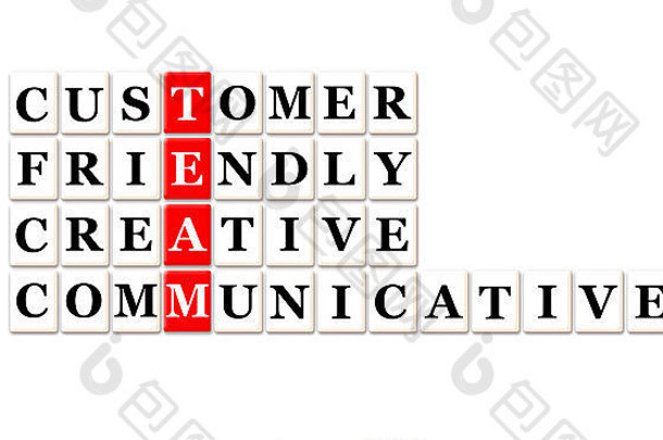 团队的首字母缩略词-客户友好、富有创意、易于沟通