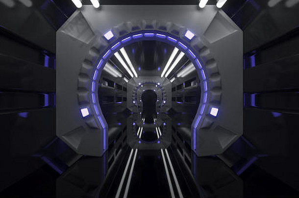未来主义的科幻宇宙飞船走廊点燃摘要轮元素呈现插图