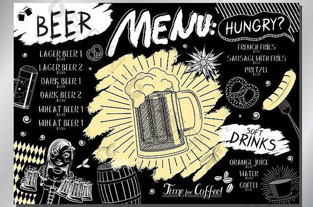复古啤酒餐桌菜单（啤酒、零食、软饮料）-A3尺寸（420x297毫米）