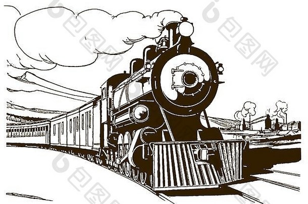 经典蒸汽机车早期世纪拉铁路汽车景观