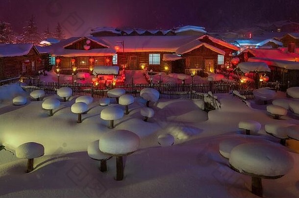 中国雪城冬季夜景