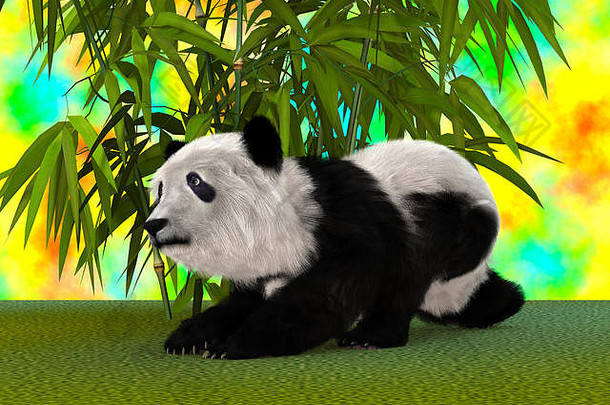 幻想花园中的熊猫的3D渲染