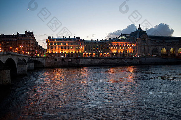 巴黎法国他的河黄昏风景甲板玛丽桥ile-de-la-cite