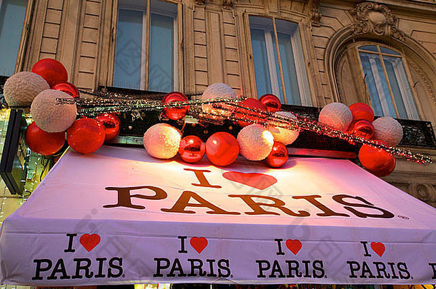 商店圣诞节装饰大道的香榭丽舍大街巴黎法国西方欧洲