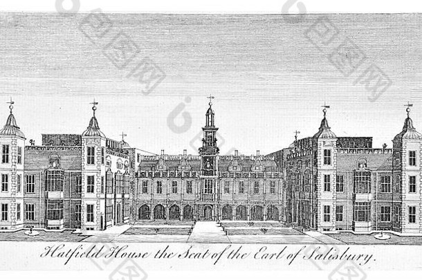 1776年的铜版雕刻使英国风景优美，是最优雅、最宏伟的公共建筑。索尔兹伯里伯爵哈特菲尔德酒店