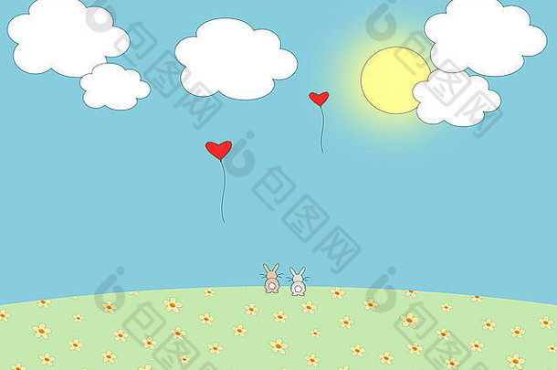 爱情气球与浪漫的兔子