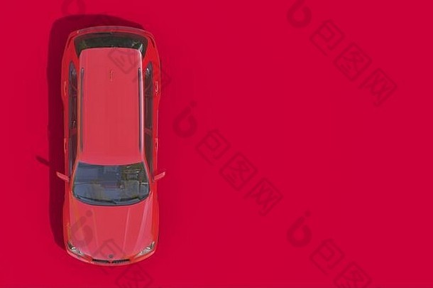 红色的车红色的背景前视图渲染单色红色的复制空间