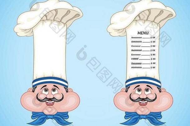 希腊厨师和菜单上的帽子与希腊食物。所有对象都在不同的层中，menütext类型不需要任何字体。