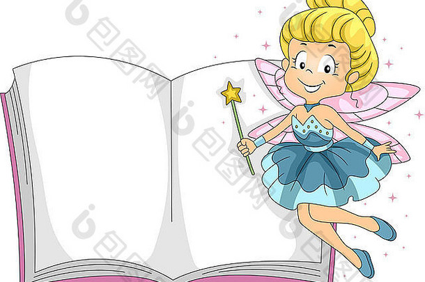 一个仙女在书旁盘旋的插图