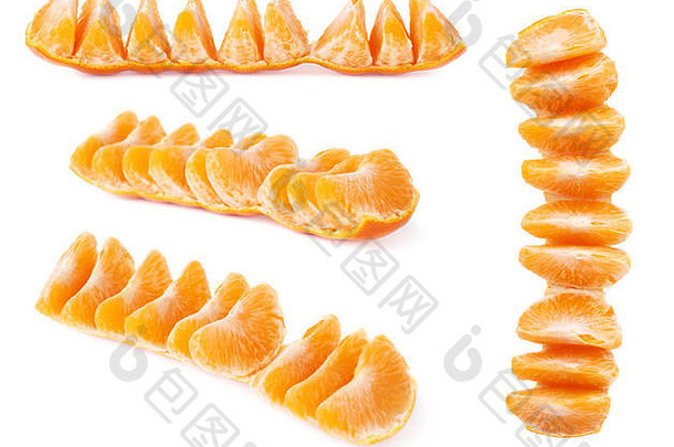 白色背景上分离的新鲜果汁、橘子和水果