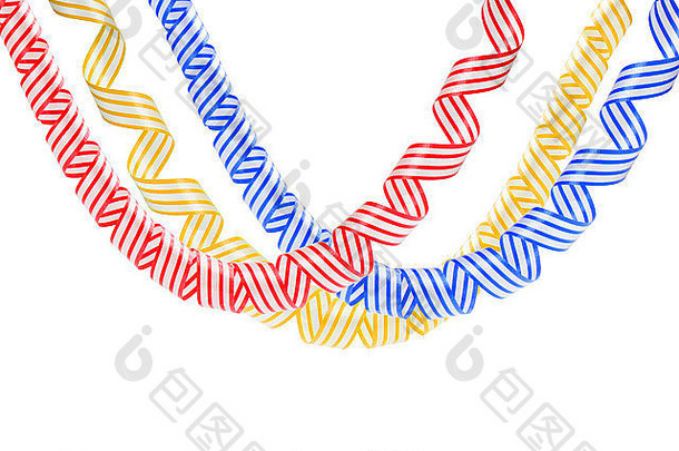 在白色背景上隔离的一组彩色蛇形拖缆