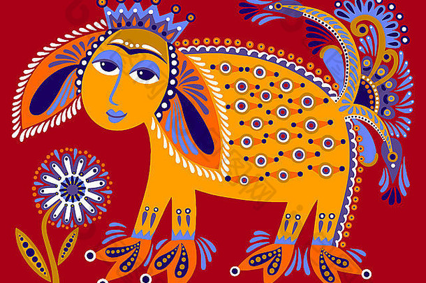 乌克兰部落少数民族绘画不寻常的动物人插图