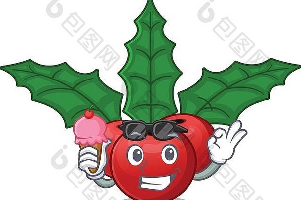 圣诞冬青莓用冰淇淋隔离了吉祥物