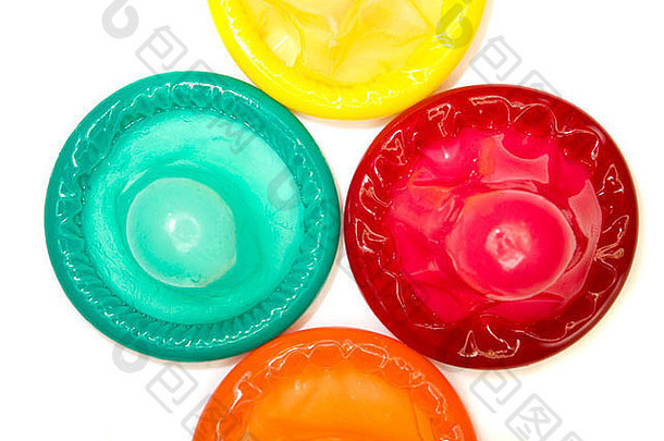 彩色避孕套的库存照片。