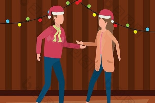 圣诞快乐情侣共舞庆祝人物