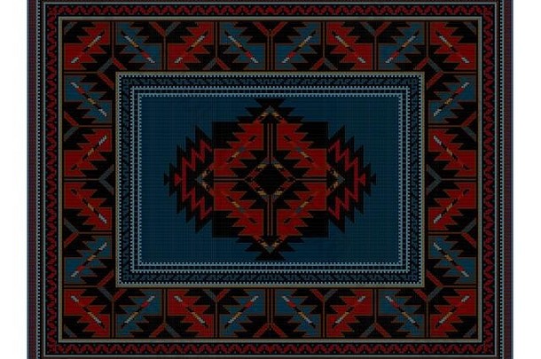 奢侈品马特里少数民族地毯古董点缀蓝色的中间