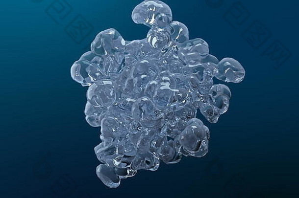 水下氧气爆炸3D动画。真实的水爆炸，气泡上升到顶部，在深蓝色背景上隔离。阿尔法频道公司