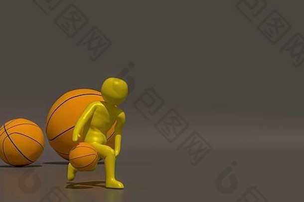 插画家集团体育符号灰色的背景呈现玩篮球包括选择路径