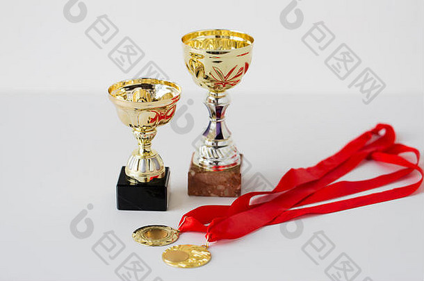 体育金杯和奖牌特写镜头