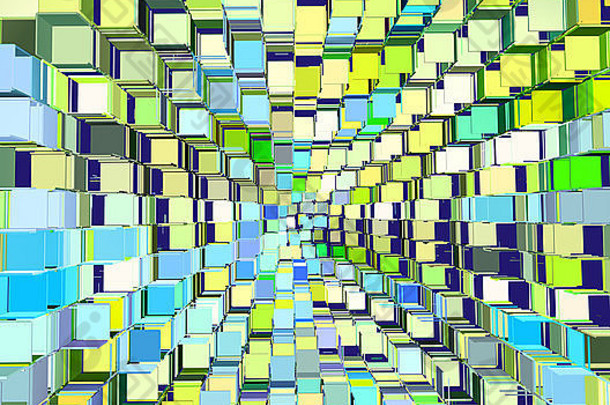 抽象立方体图案蓝绿黄背景