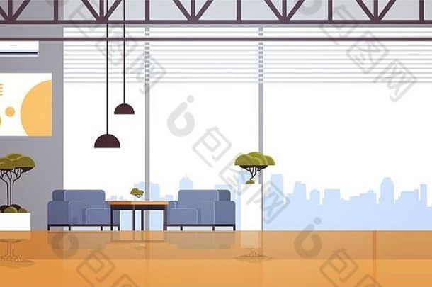 现代咖啡馆内部空无一人餐厅餐厅设计全景窗现代城市景观平面水平