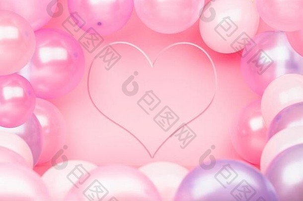情人节一天背景粉红色的背景粉红色的紫色的气球复制空间