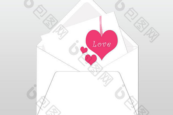 明信片信封卡粉红色的心快乐情人节一天