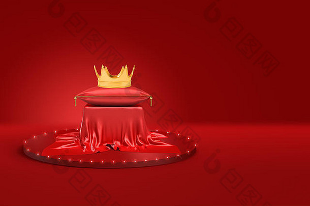 呈现黄金皇冠红色的皇家枕头说谎小表格站红色的天红色的背景