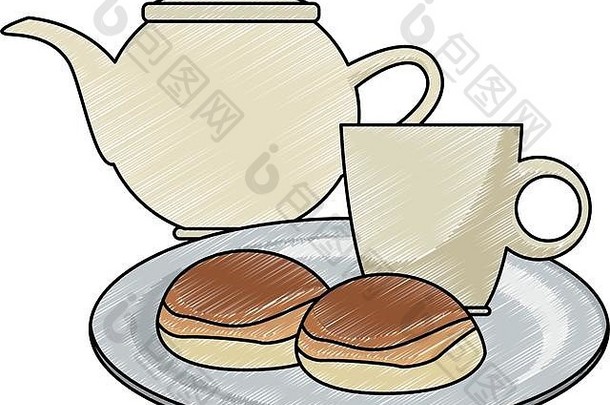 面包和咖啡早餐涂鸦