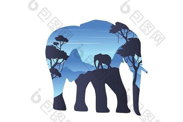 山上风景中的大象轮廓