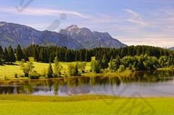 全景景观湖山范围巴伐利亚德国