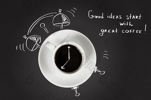 早上好，咖啡和闹钟的概念