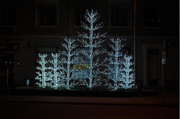 圣诞节树圣诞节装饰街晚上