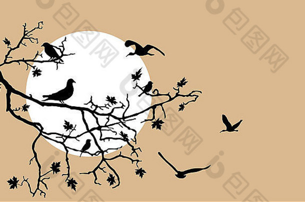 树枝上的鸟的插图