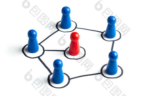 在业务团队中进行在线沟通和相互沟通。人与人之间的社会关系。与团队领导或新成员的团队沟通。白色的隔离带。