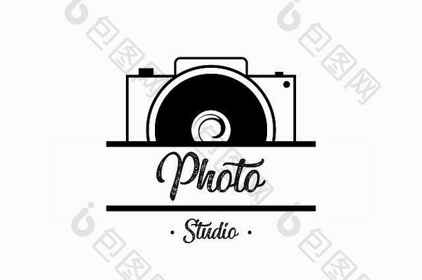 带文本photo studio的黑白背景照相/摄像机插图