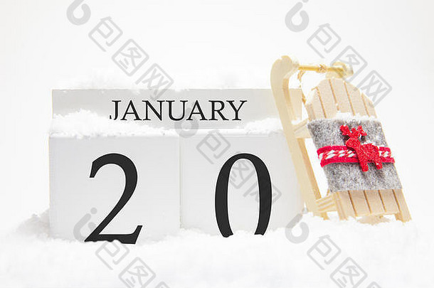 木日历1月一天冬天月符号冬天雪雪橇概念假期假期冬天有趣<strong>的</strong>