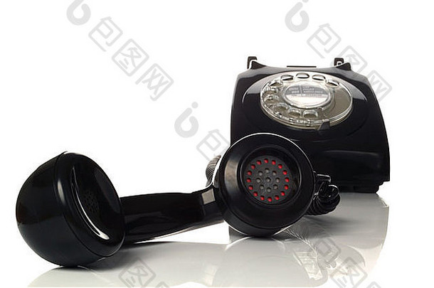 复古的黑色的电话焦点手机前景
