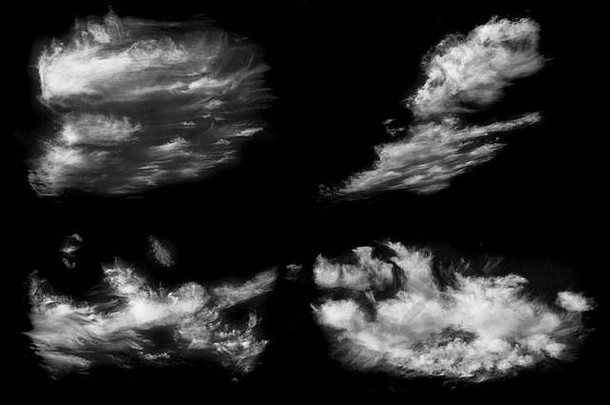 黑色天空上一组孤立的云。设计元素