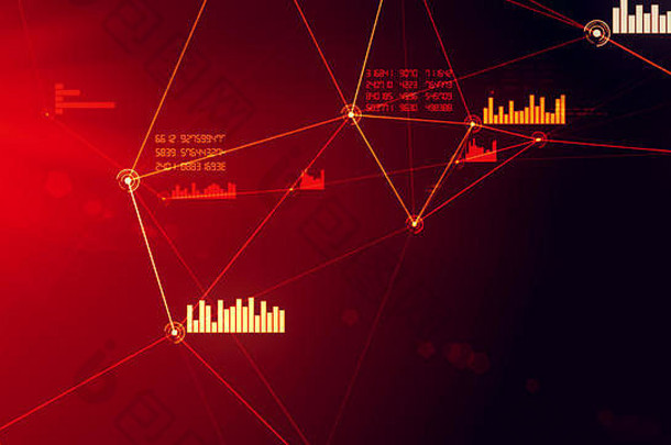 未来主义的摘要红色的网络数据连接网格插图