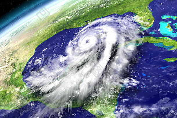 巨大的飓风马修正驶向美国佛罗里达州，从太空拍摄的<strong>立体</strong>影像。三维插图。thi的<strong>元素</strong>