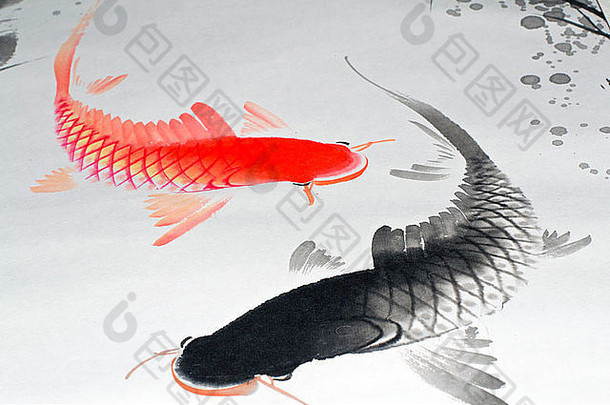 编译asian-themed设计元素画亚洲传统干刷墨水绘画